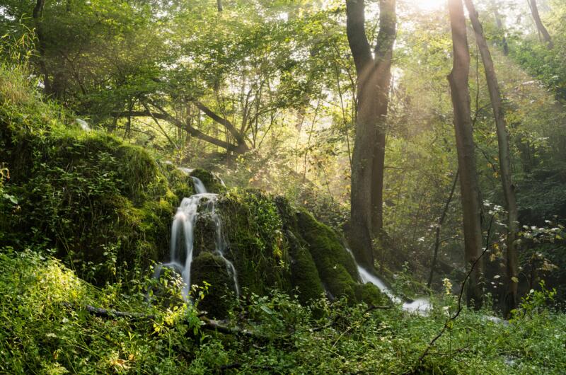 Wasserfall im Elfengrund mitten im Wald nahe Wanfried