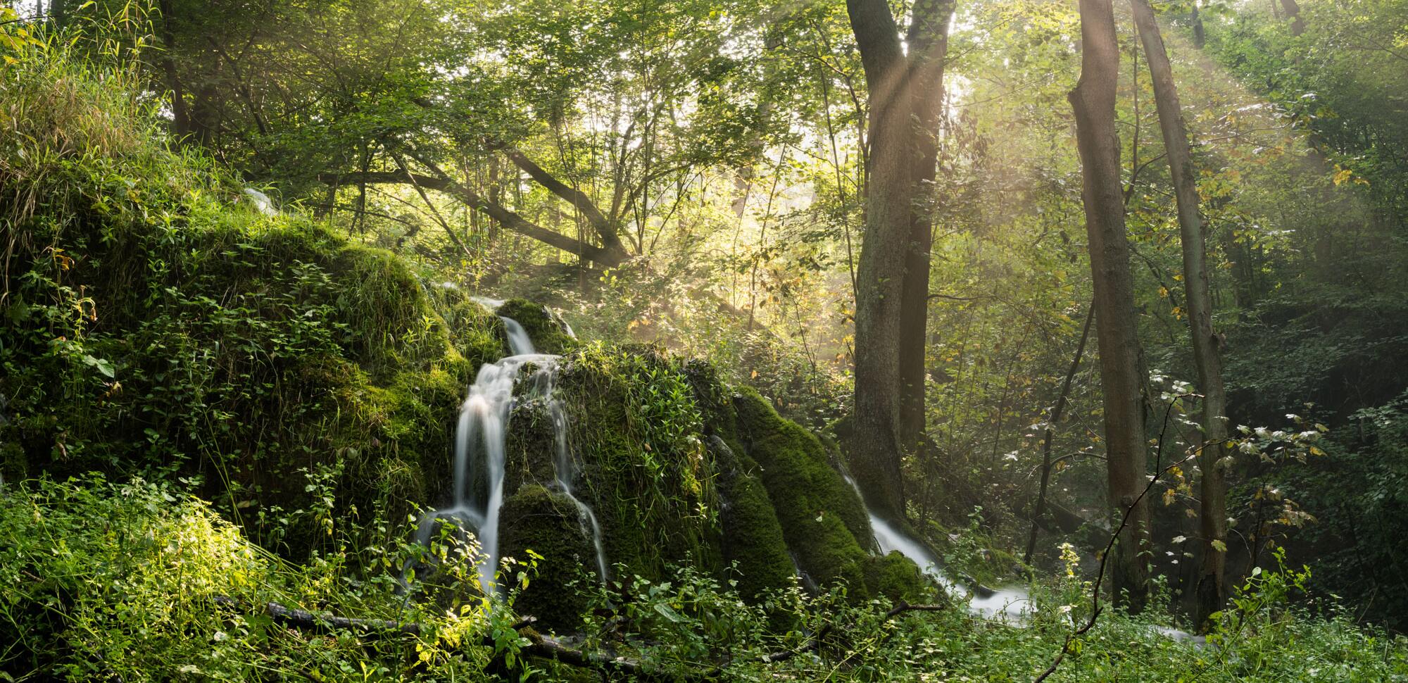 Wasserfall im Elfengrund mitten im Wald nahe Wanfried