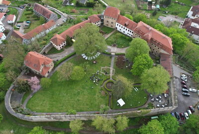 Die Burg Creuzburg von oben